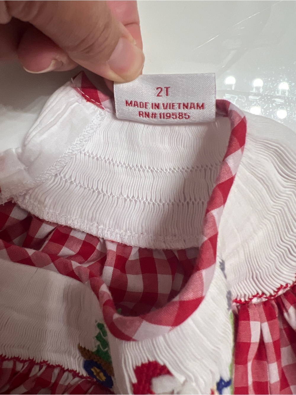 Mom & Me Girls Red White Christmas Gingham Plaid Smoked Embroidered Romper Sz 2T - Picture 8 of 9